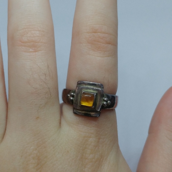 SOLD Citrine Sterling Silver Asian Style Square - Picture 5 of 5